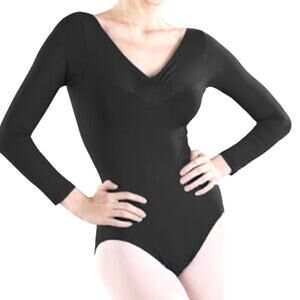 NWT So Danca 7/8 Sleeve Leotard with Draped Bust Line Black Small
